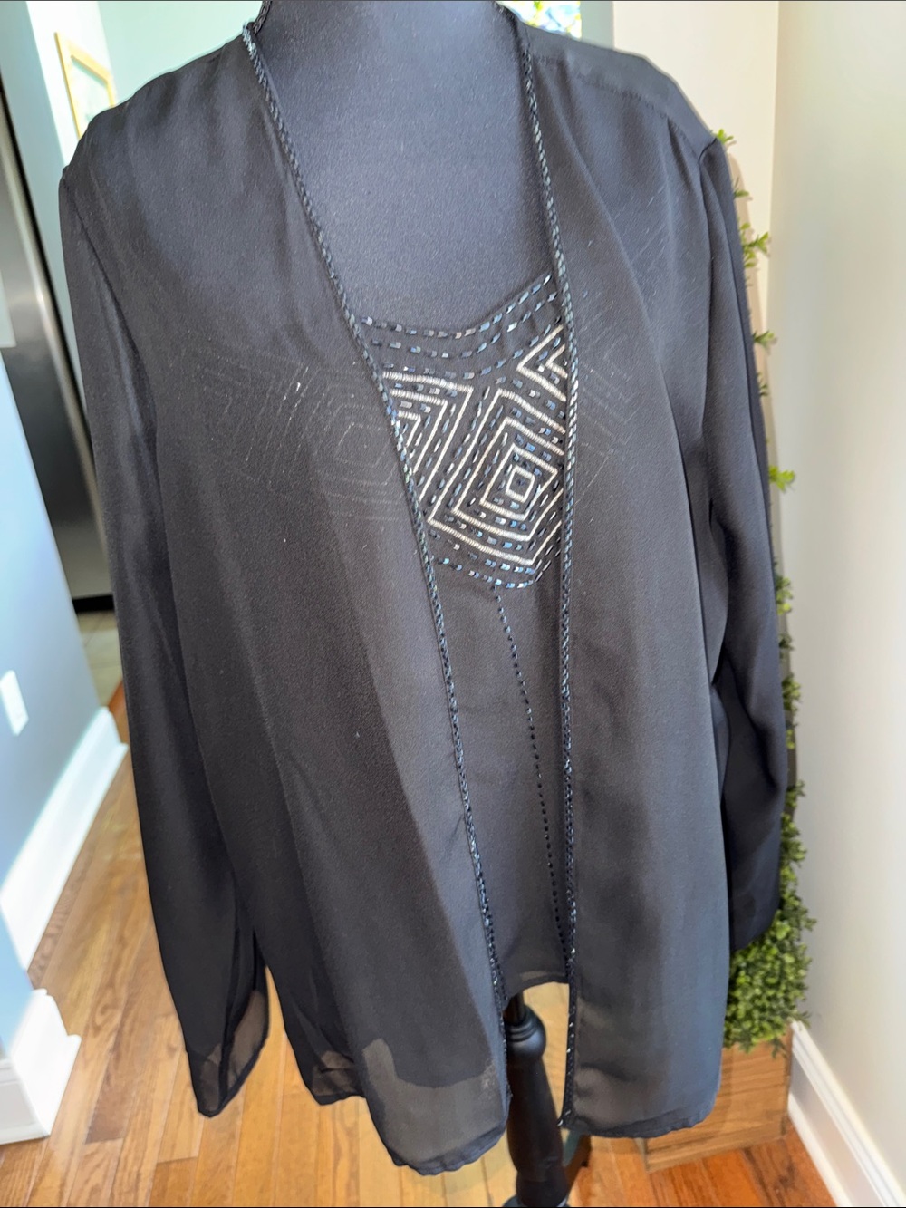Metaphor Black Sheer Beaded Layered Blouse
